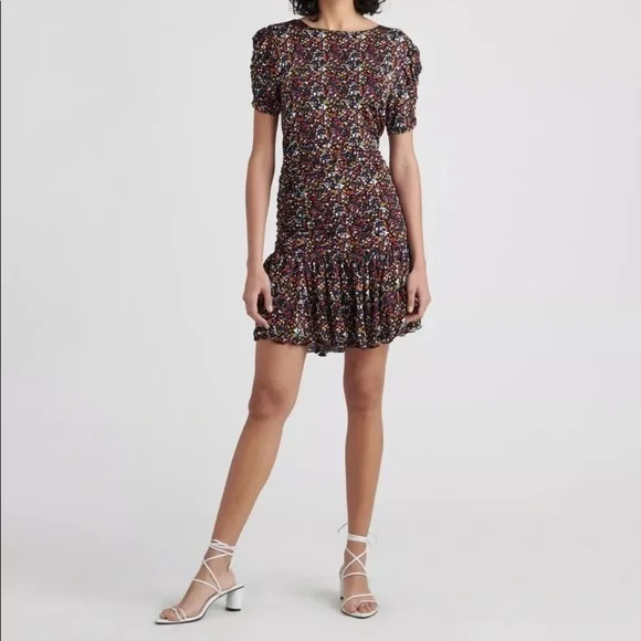 NWT Tanya Taylor Black Floral Ruched Effie Dress